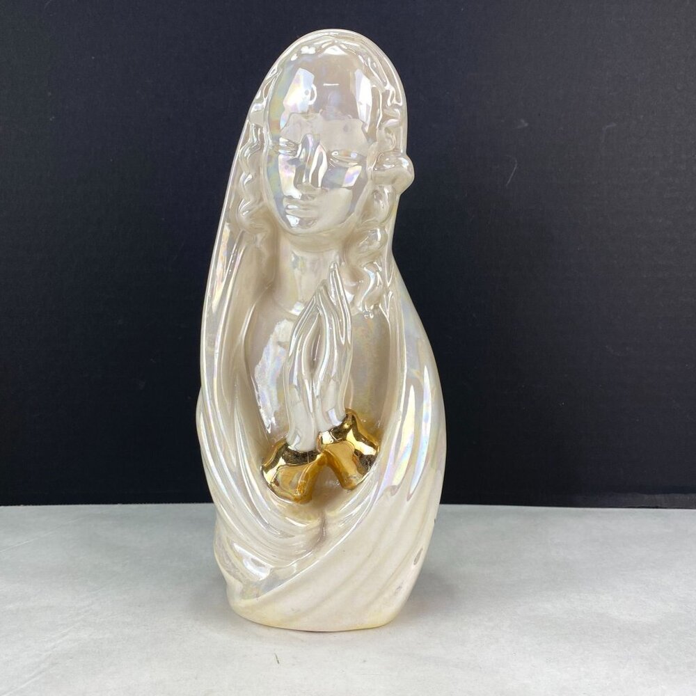 Vintage Hand Painted Lusterware Praying Mother Mary Madonna Figurine